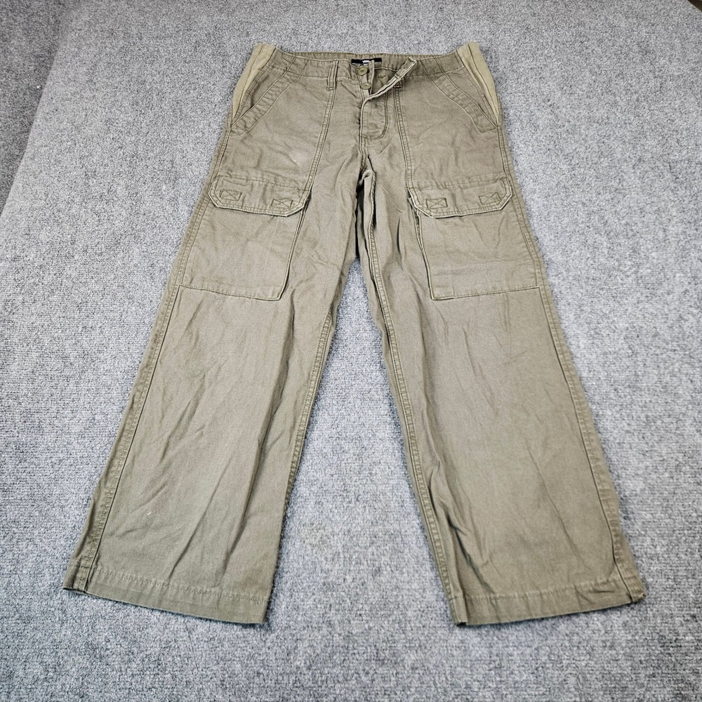 Vans Mens 27 Olive Green Cargo Pants Canvas Button Fly Wide Leg Utility Skate